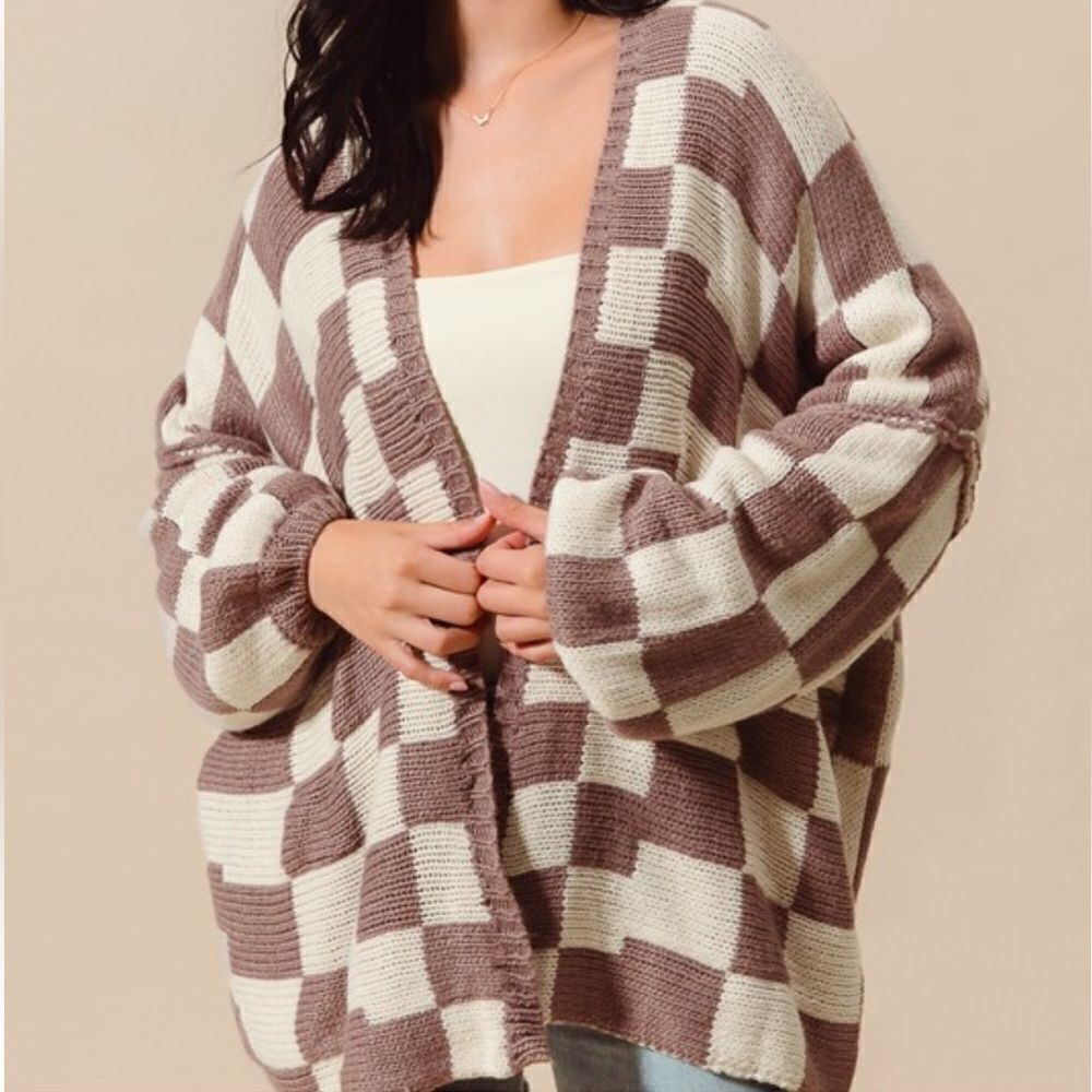 899. CHECK PLAID CARDIGAN SWEATER - Picture 2 of 12